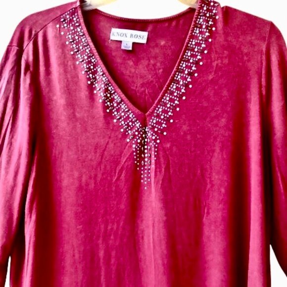 Knox Rose Blouse Top Bohemian Beaded V Neck Asymmetrical Hem size large - Picture 5 of 10